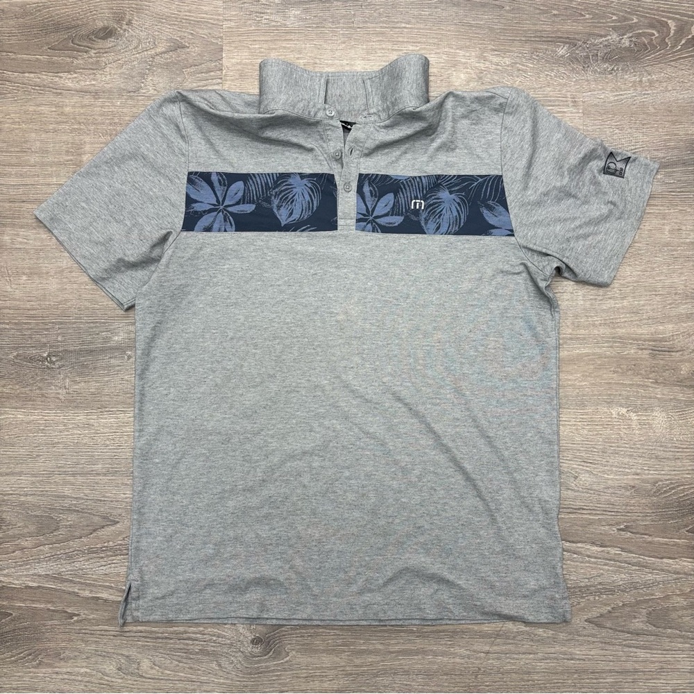 Men's TravisMathew Gray Polo w/Floral Accents - Size XL - Like New Condition!